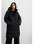 Kapüşonlu Siyah Uzun Şişme Mont 1110228-900 10