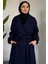 Glaze Astarlı Kolları Büzgülü Kaşe Tesettür Kaban- Lacivert Standart (38-44 Uyumlu) 3