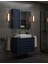 Perge 80 cm Lavabo Dolabı Mat Safir Blue LED Ayna ve Ayna Yan Dolap Seti 4