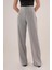 Bol Paça Yandan Fermuarlı Gri Kumaş Pantolon 1
