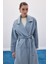 Beli Bağlamalı Uzun Kaban - Mavi 6