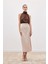 Bel Pile Detaylı Saten Etek - Bej 3