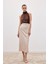 Bel Pile Detaylı Saten Etek - Bej 4