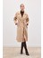 Beli Bağlamalı Uzun Kaban - Bej 1