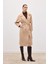 Beli Bağlamalı Uzun Kaban - Bej 4