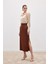 Bel Pile Detaylı Saten Etek - Kahve 2