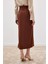 Bel Pile Detaylı Saten Etek - Kahve 7