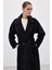 Beli Bağlamalı Uzun Kaban - Siyah 5