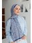 Açık Pudra Siyane Scarf Kiraz Çiçeği Desen Vual Şal 1