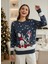 Kadın Yılbaşı Temalı Noel Baba ve Ren Geyiği Desenli Triko Kazak 1