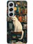 Tecno Camon 40 Pro Uyumlu Kitaplık Beyaz Kedi Tasarımlı Baskılı Silikon Kılıf 1