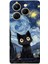 Tecno Spark 20 Pro Uyumlu Gece Yarısı Kedi Tasarımlı Baskılı Silikon Kılıf 1