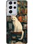 Samsung Galaxy S21 Ultra Uyumlu Kitaplık Beyaz Kedi Tasarımlı Baskılı Silikon Kılıf 1
