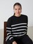 Yeni Sezon Bisiklet Yaka Çizgili Uzun Kollu Kadın Triko Tunik 2