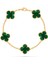 Van Cleef & Arpels Vintage Alhambra Bileklik, 5 Motif Yonca 925 Ayar Sarı Gümüş, Yeşil Malakit Taşlı 1