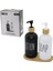 2li Set Cam Sıvı Sabunluk - Losyonluk 2X500MLBOYALI Cam=siyah-Beyaz Ahşap Bambu Altlık - Kapak (5361) 1