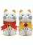 Yeni Yıl Maneki Neko Japon Şans Kedisi, Beyaz Seramik, Altın Kulaklı, Çıngıraklı Fiyonklu, 2'li Set, Dekoratif Biblo 1