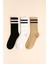 Unisex Çizgi Desenli Soket Çorap Kahverengi Mix 1