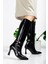 Siyah Parlak Renk Topuklu Kadın Çizme 2