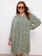 Yeni Sezon Büyük Beden Gömlek Yaka Desenli Uzun Kollu Viskon Elbise 4