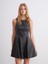 Yeni Sezon Bisiklet Yaka Deri Görünümlü Peplum Mini Elbise 2