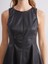 Yeni Sezon Bisiklet Yaka Deri Görünümlü Peplum Mini Elbise 3