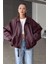 Pb Oversiz Kemerli Bomber Bordo Deri Ceket 1