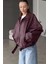 Pb Oversiz Kemerli Bomber Bordo Deri Ceket 4