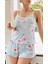 Kadın Bebek Mavisi Çiçek Desenli Askılı Şortlu Pijama Takım 5011 2