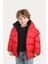 Erkek Çocuk Kırmızı Kapüşonlu Su ve Rüzgar Geçirmez Polarlı Şişme Mont 1