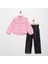 Kız Çocuk Deri Pantolon- Çiçekli Gömlek Alt Üst Takım 1
