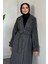 Maison Astarlı Kemerli Kaşe Tesettür Kaban- Füme 4