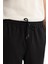 Erkek Siyah Beli Lastikli Bağcıklı Duble Paça Jogger Relaxed Fit Pantolon E003000 4
