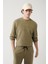 Erkek Haki Bisiklet Yaka Baskılı Soft Touch Regular Fit Sweatshirt A41y1222 1