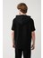 Erkek Siyah Kapüşonlu Jersey Garnili Regular Fit T-Shirt A41Y1233 4