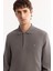 Erkek Koyu Gri Polo Yaka Pamuklu Basic Slim Fit Sweatshirt B001080 2
