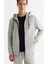 Erkek Gri Kapüşonlu İnterlok Kumaş Fermuarlı Basic Regular Fit Sweatshirt B001102 2