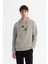 Erkek Gri Kapüşonlu Pamuklu Baskılı Elastan Regular Fit Sweatshirt A42Y1324 1