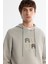 Erkek Gri Kapüşonlu Pamuklu Baskılı Elastan Regular Fit Sweatshirt A42Y1324 2