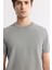 Erkek Gri Bisiklet Yaka Viskon Karışımlı Triko Regular Fit T-Shirt B005119 2