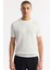 Erkek Ekru Bisiklet Yaka Viskon Karışımlı Triko Regular Fit T-Shirt B005119 5