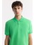 Erkek Yeşil Kıvrılmaz Polo Yaka %100 Pamuk Basic Regular Fit T-Shirt B001032 2