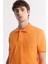 Erkek Turuncu Kıvrılmaz Polo Yaka %100 Pamuk Basic Regular Fit T-Shirt B001032 2