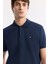 Erkek Lacivert Kıvrılmaz Polo Yaka %100 Pamuk Basic Regular Fit T-Shirt B001032 2