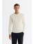 Erkek Ekru Bisiklet Çift Yaka Dokulu Pamuklu Triko Regular Fit Kazak A42Y5190 1