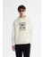Erkek Ekru Kapüşonlu Pamuklu Baskılı Elastan Regular Fit Sweatshirt A42Y1321 1