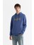 Erkek Mavi Kapüşonlu Pamuklu Baskılı Elastan Regular Fit Sweatshirt A42Y1322 1