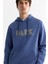 Erkek Mavi Kapüşonlu Pamuklu Baskılı Elastan Regular Fit Sweatshirt A42Y1322 2
