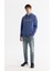 Erkek Mavi Kapüşonlu Pamuklu Baskılı Elastan Regular Fit Sweatshirt A42Y1322 5
