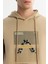 Erkek Bej Kapüşonlu Pamuklu Baskılı Elastan Regular Fit Sweatshirt A42Y1321 2